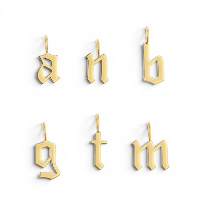 Gothic Old English Solid Initial Letter Charm - Lotus Diamond