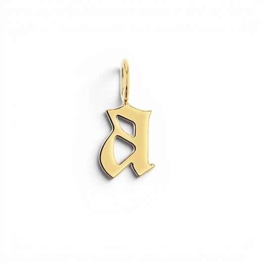 Gothic Old English Solid Initial Letter Charm - Lotus Diamond