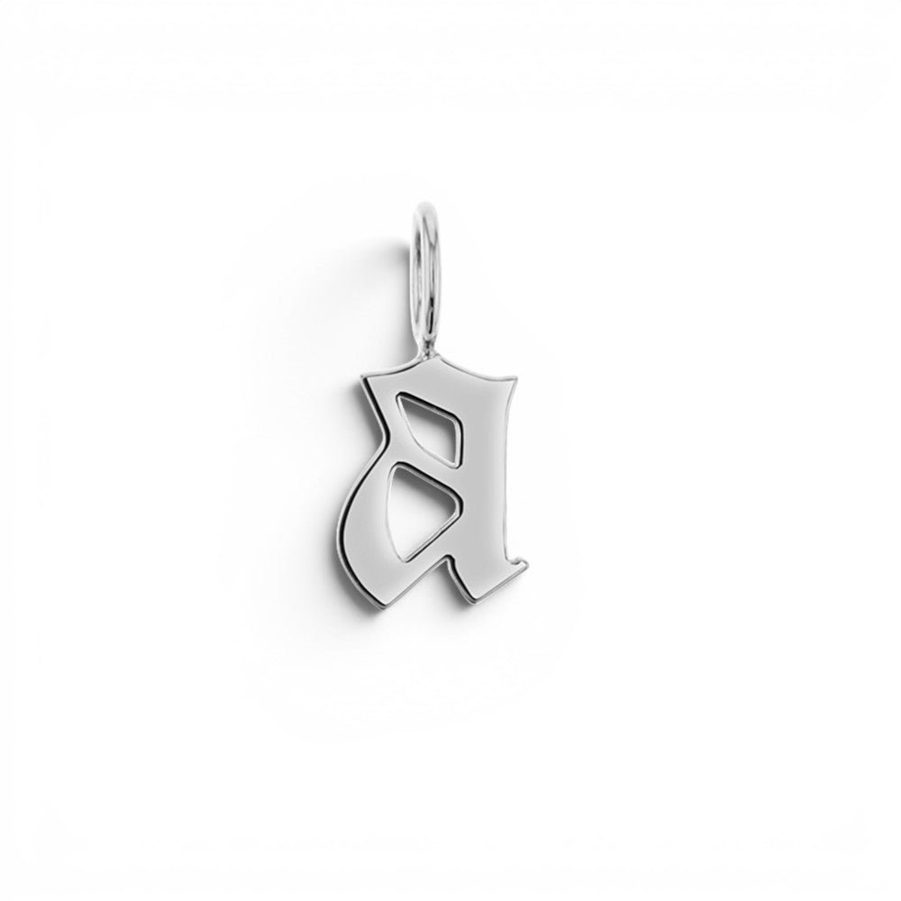 Gothic Old English Solid Initial Letter Charm - Lotus Diamond