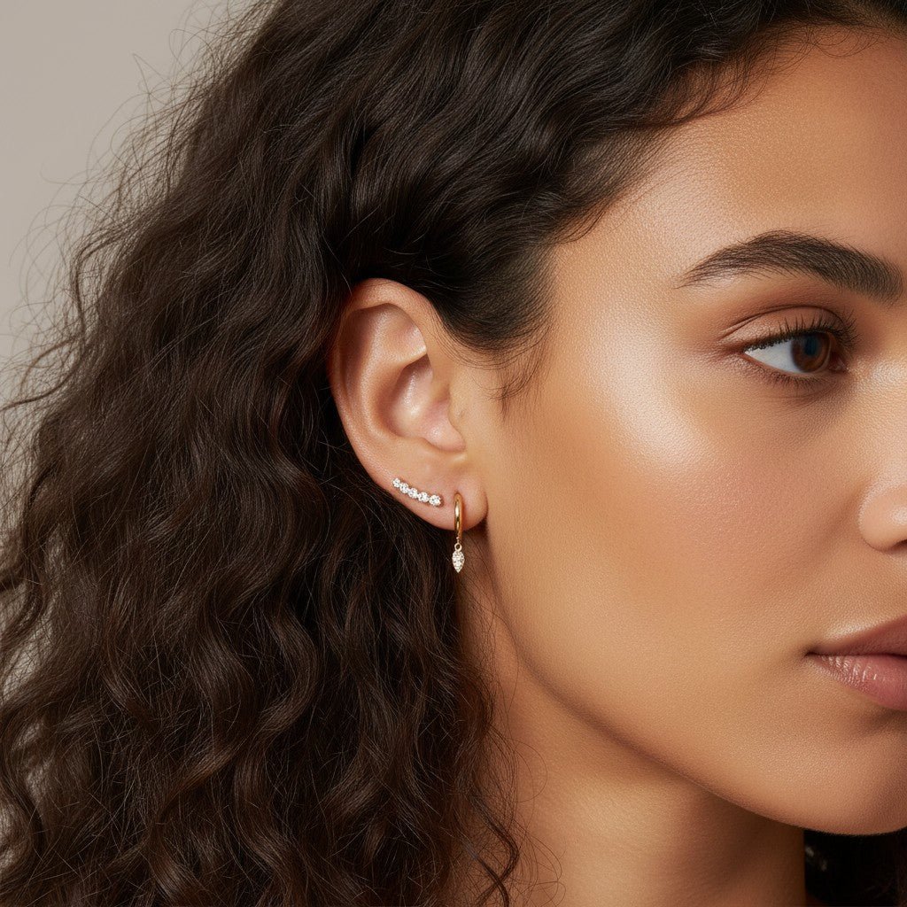 Graduated Diamond Bezel Crawler Earring - Lotus Diamond