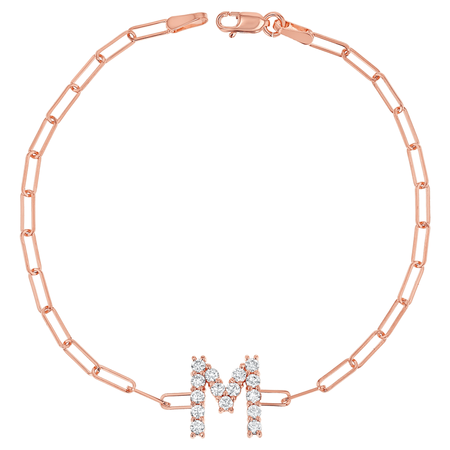 Grand Initial Paper Clip Bracelet - Lotus Diamond