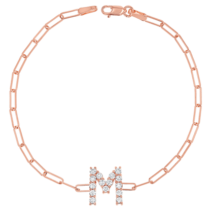 Grand Initial Paper Clip Bracelet - Lotus Diamond
