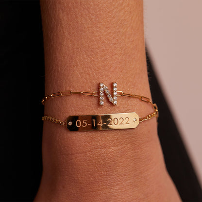 Grand Initial Paper Clip Bracelet - Lotus Diamond