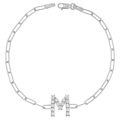 Grand Initial Paper Clip Bracelet - Lotus Diamond