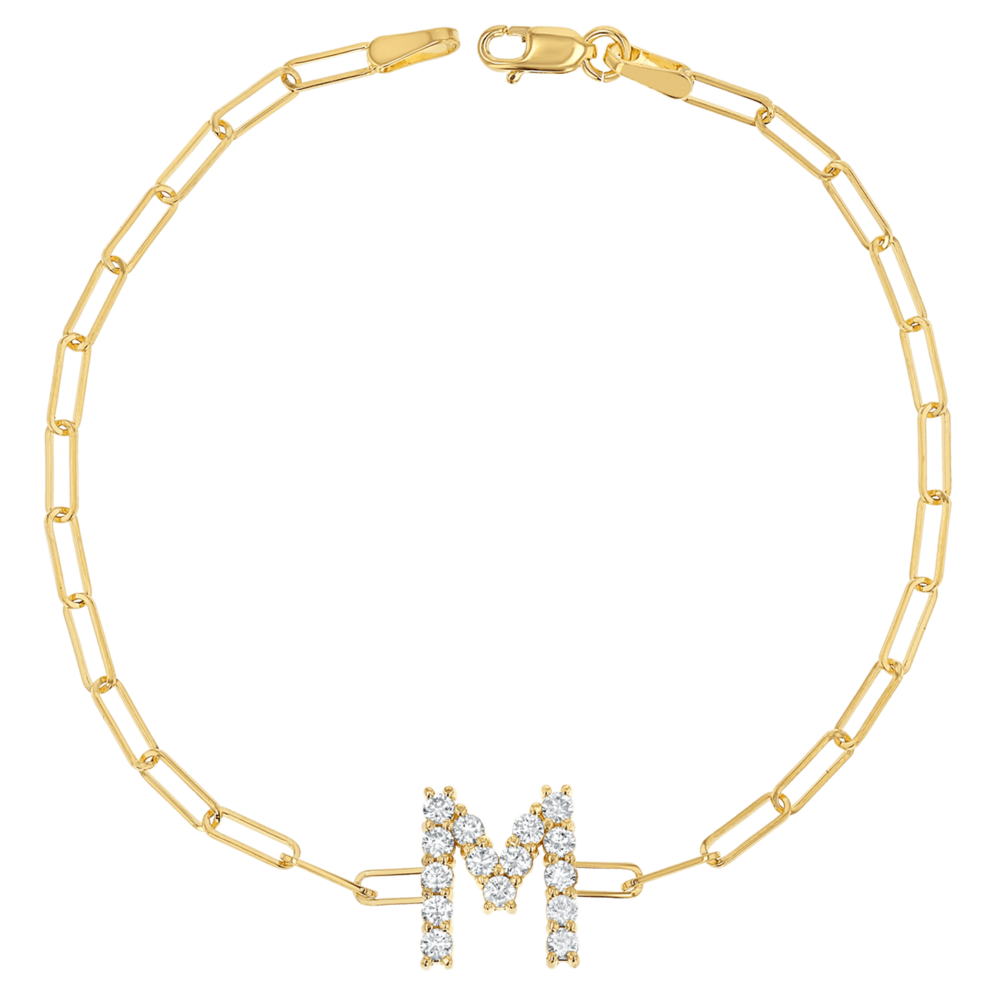 Grand Initial Paper Clip Bracelet - Lotus Diamond