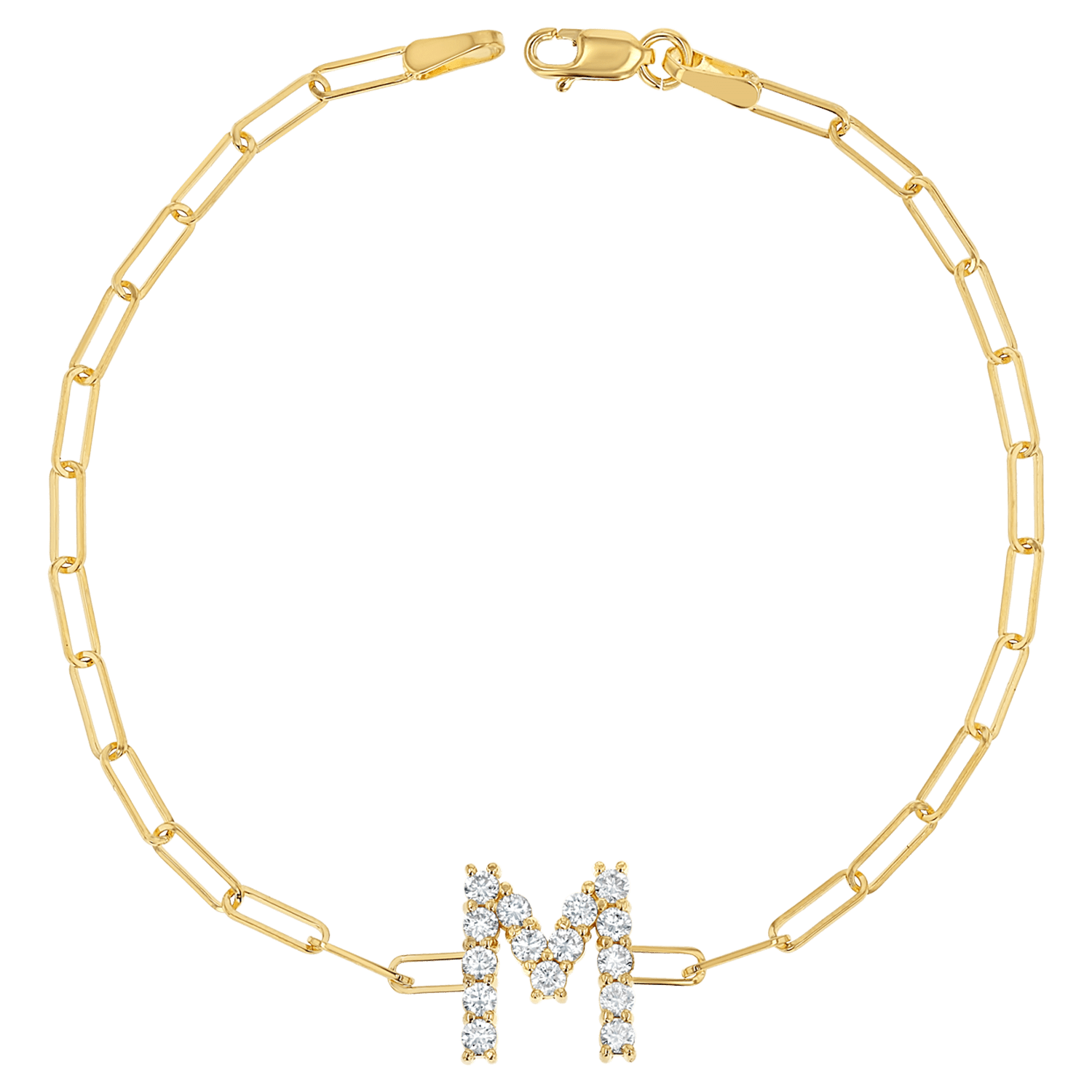 Grand Initial Paper Clip Bracelet - Lotus Diamond