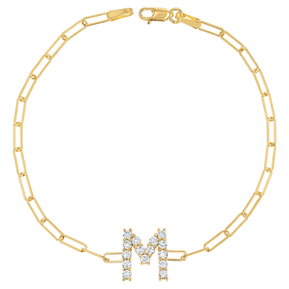 Grand Initial Paper Clip Bracelet - Lotus Diamond