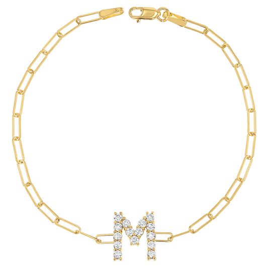 Grand Initial Paper Clip Bracelet - Lotus Diamond