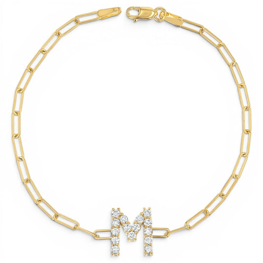 Grand Initial Paper Clip Bracelet - Lotus Diamond