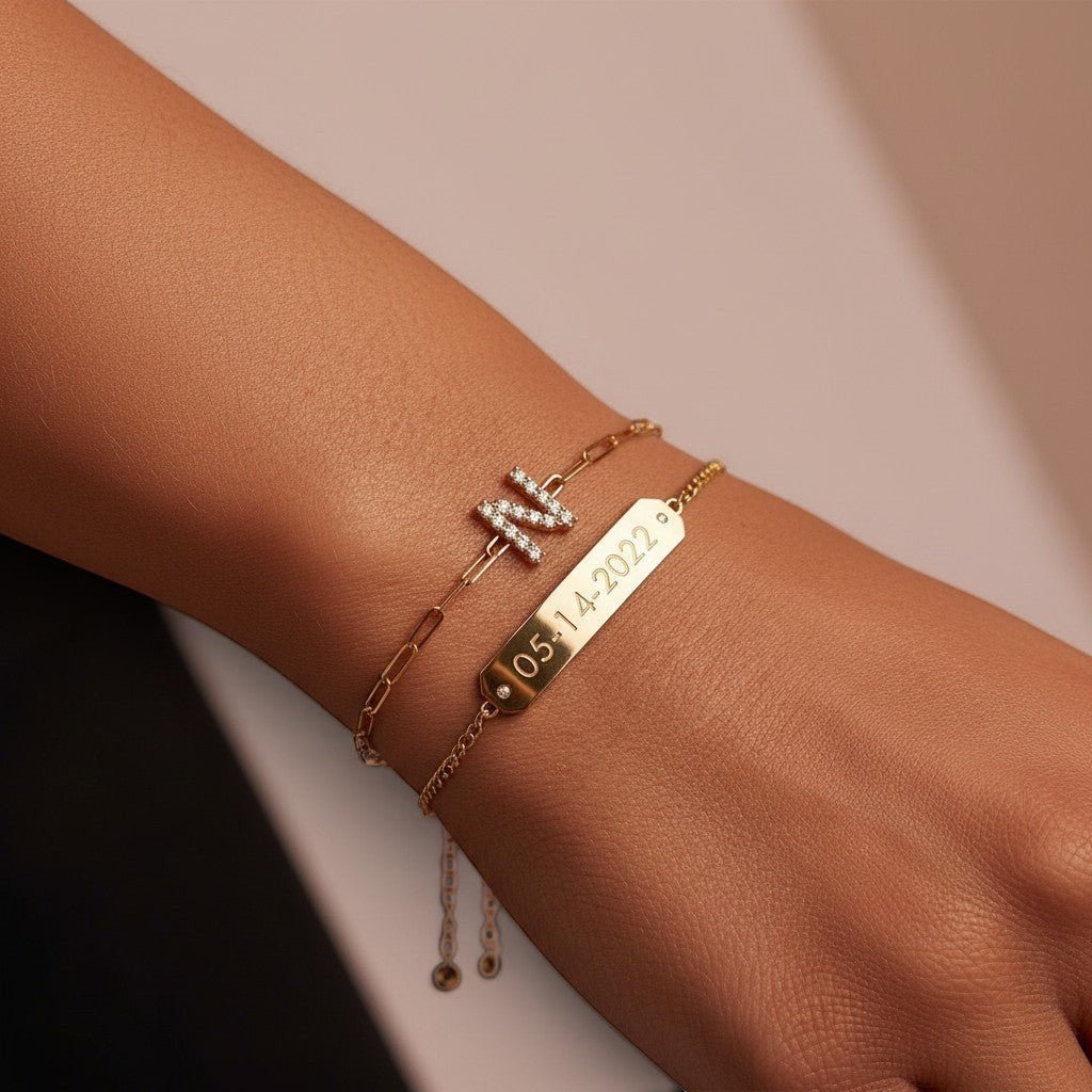 Grand Initial Paper Clip Bracelet - Lotus Diamond