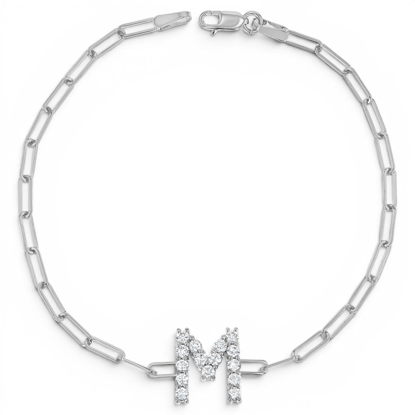 Grand Initial Paper Clip Bracelet - Lotus Diamond