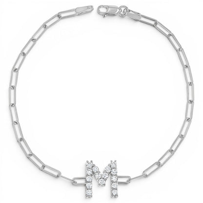 Grand Initial Paper Clip Bracelet - Lotus Diamond