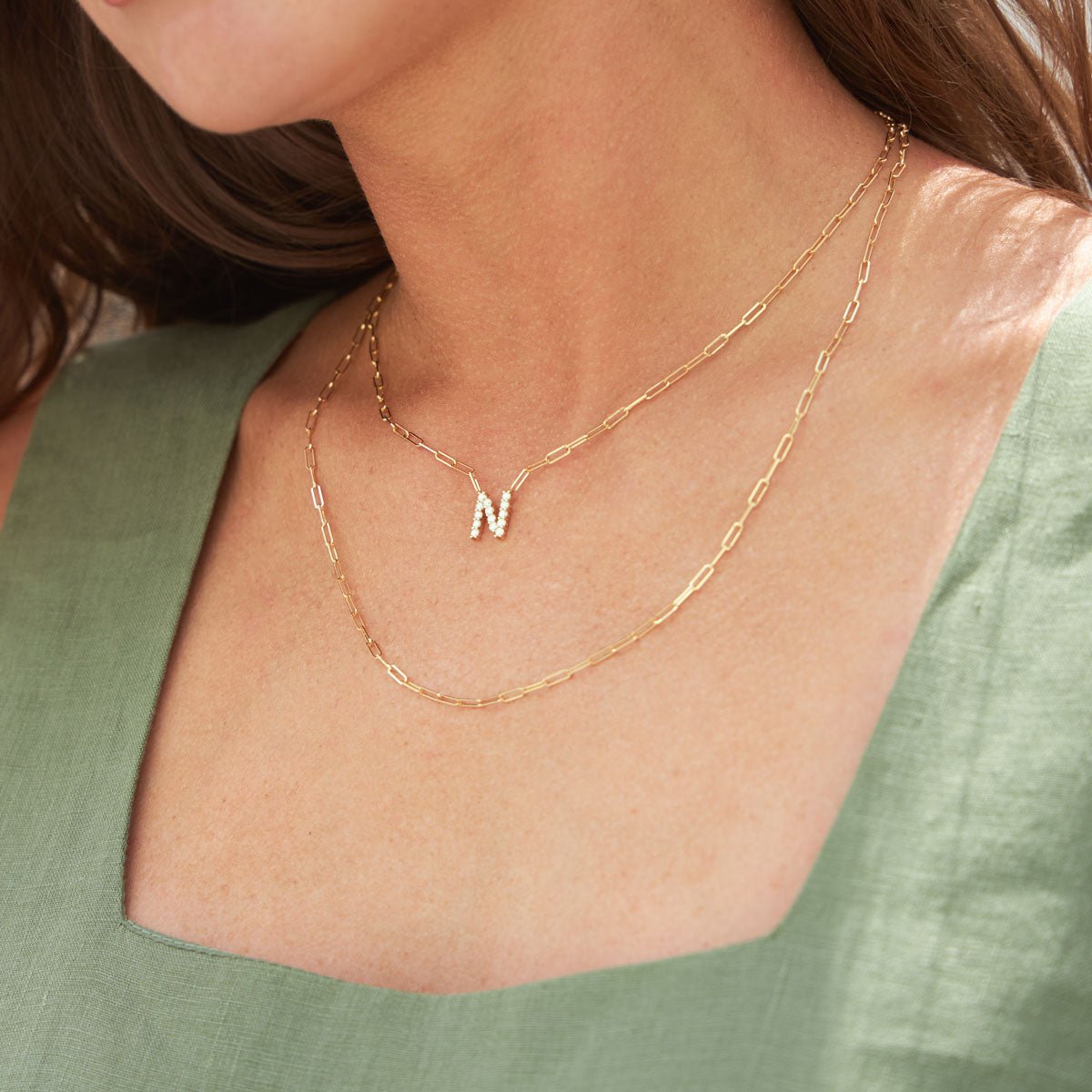 Grand Initial Paper Clip Necklace - Lotus Diamond