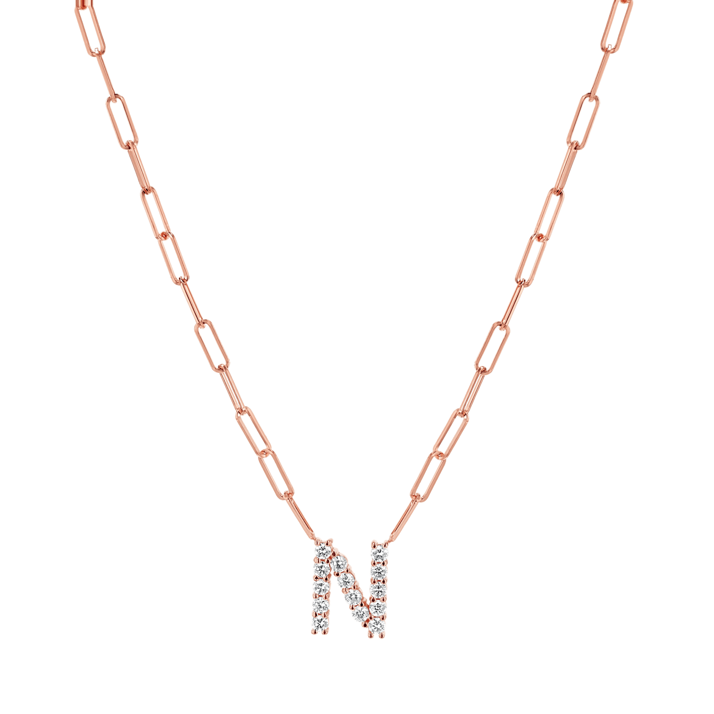Grand Initial Paper Clip Necklace - Lotus Diamond