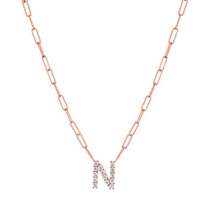 Grand Initial Paper Clip Necklace - Lotus Diamond