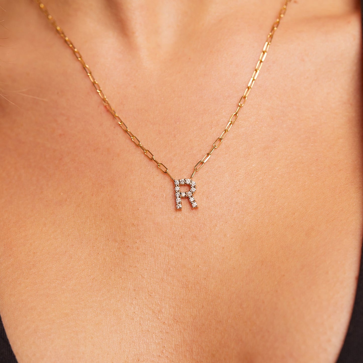 Grand Initial Paper Clip Necklace - Lotus Diamond