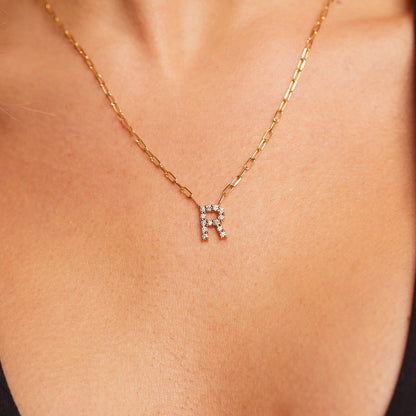Grand Initial Paper Clip Necklace - Lotus Diamond