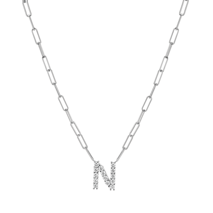 Grand Initial Paper Clip Necklace - Lotus Diamond