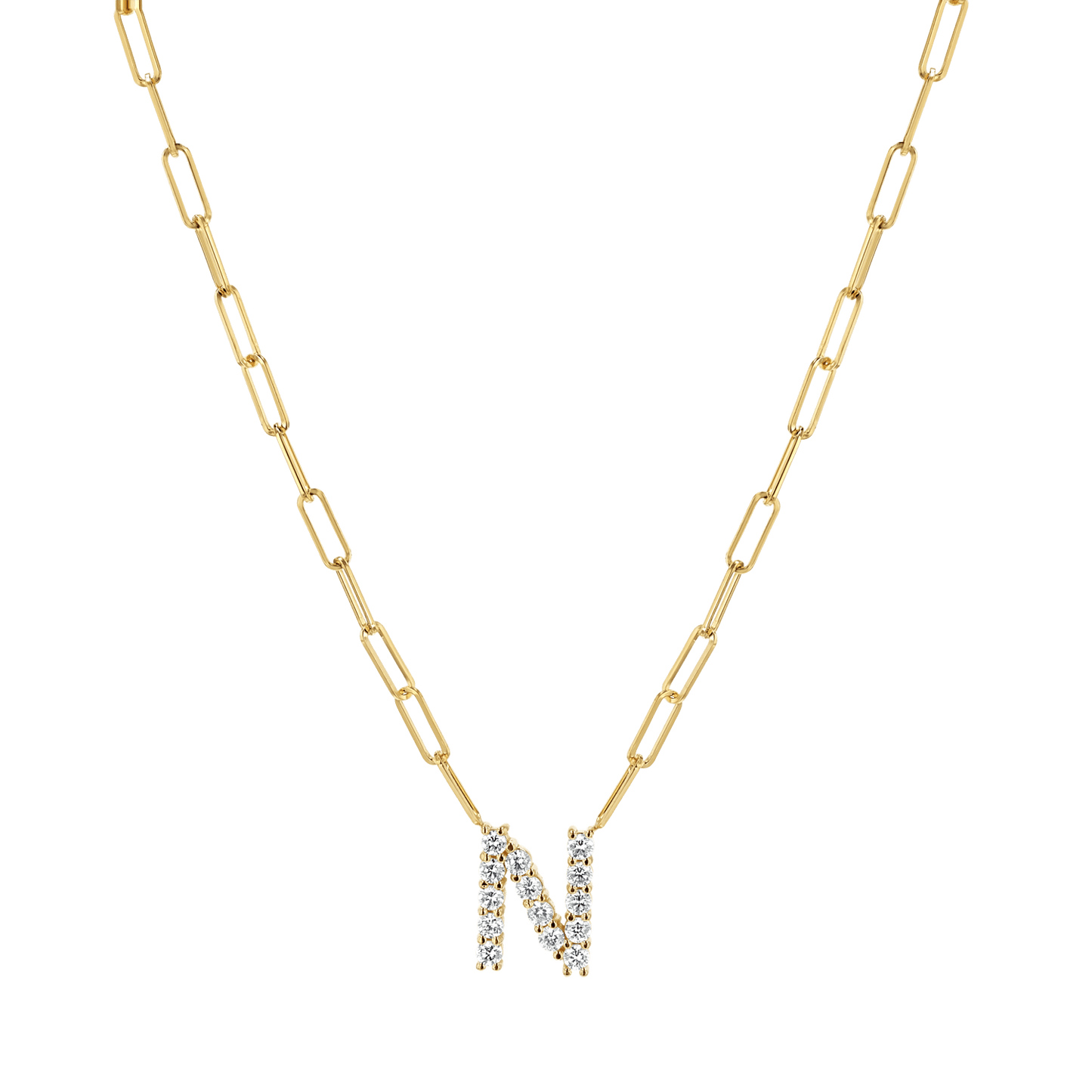 Grand Initial Paper Clip Necklace - Lotus Diamond