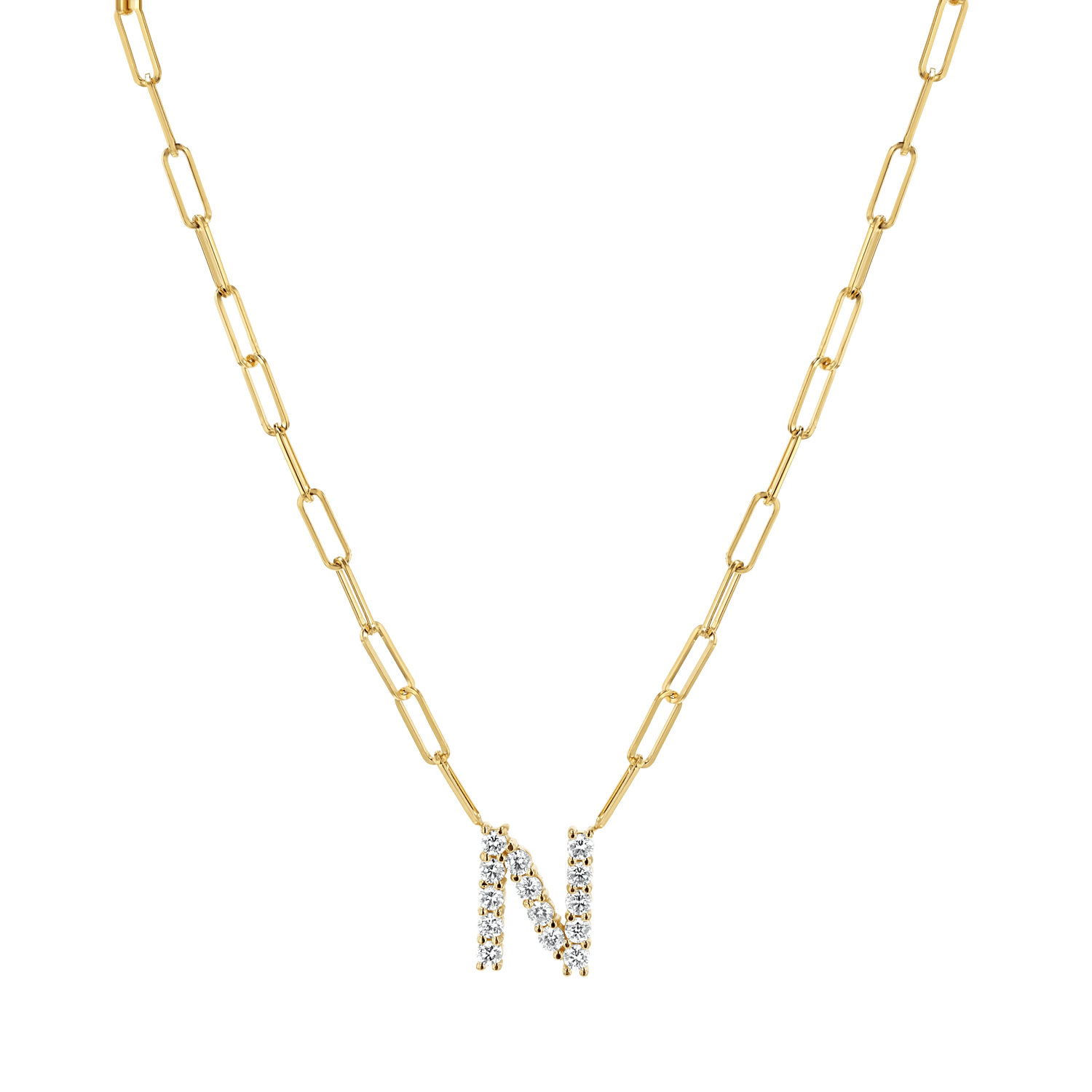 Grand Initial Paper Clip Necklace - Lotus Diamond