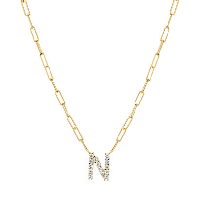 Grand Initial Paper Clip Necklace - Lotus Diamond
