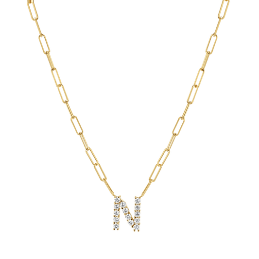 Grand Initial Paper Clip Necklace - Lotus Diamond