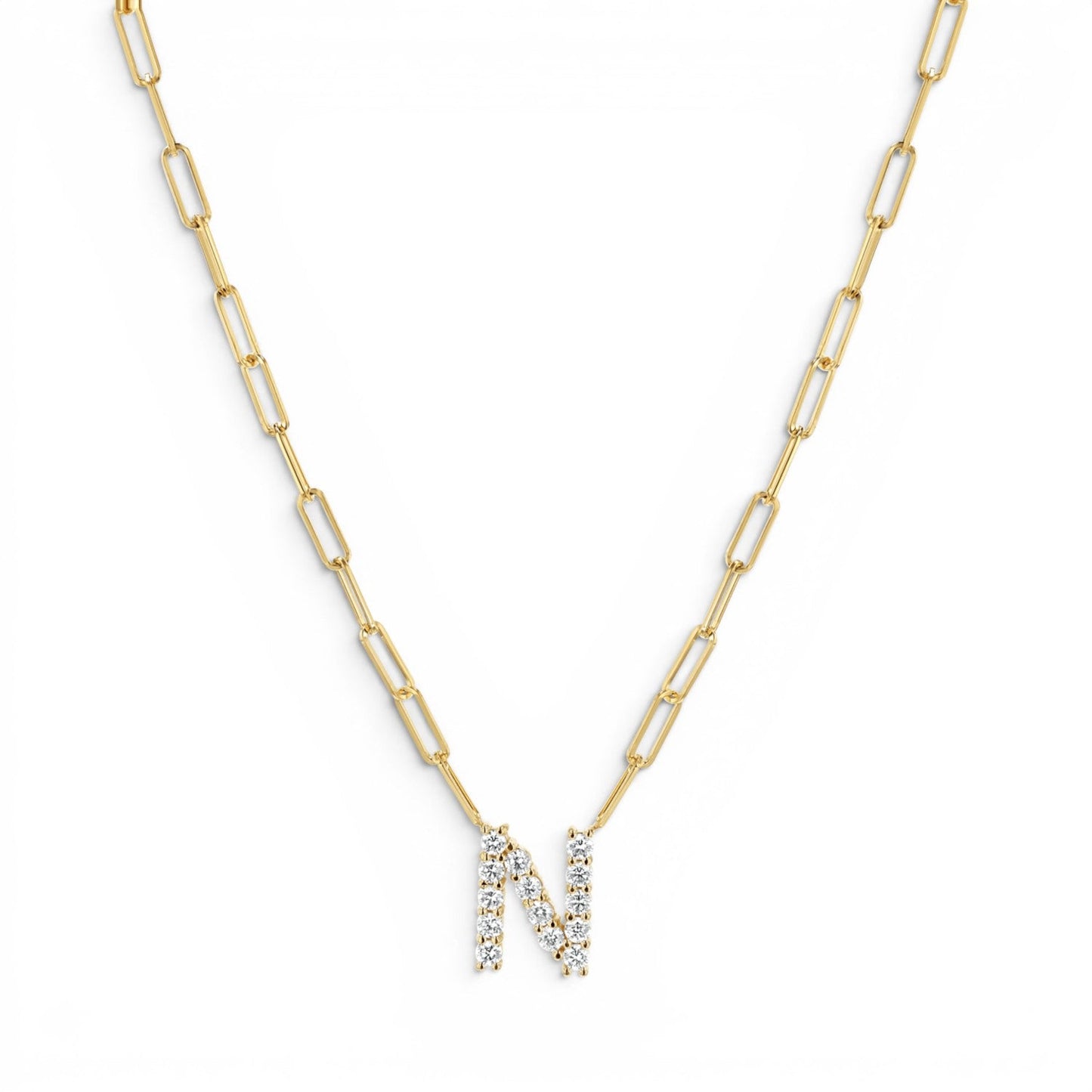 Grand Initial Paper Clip Necklace - Lotus Diamond