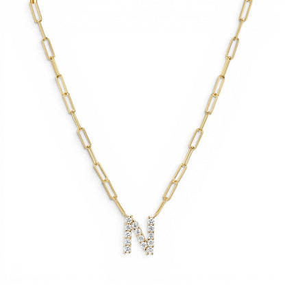 Grand Initial Paper Clip Necklace - Lotus Diamond