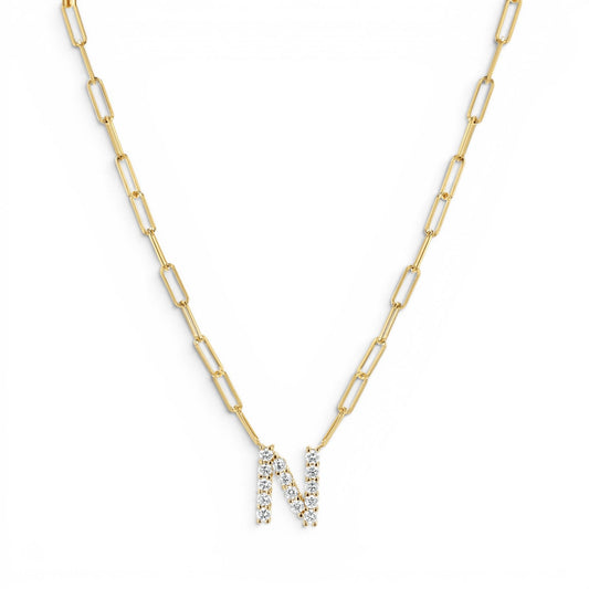 Grand Initial Paper Clip Necklace - Lotus Diamond