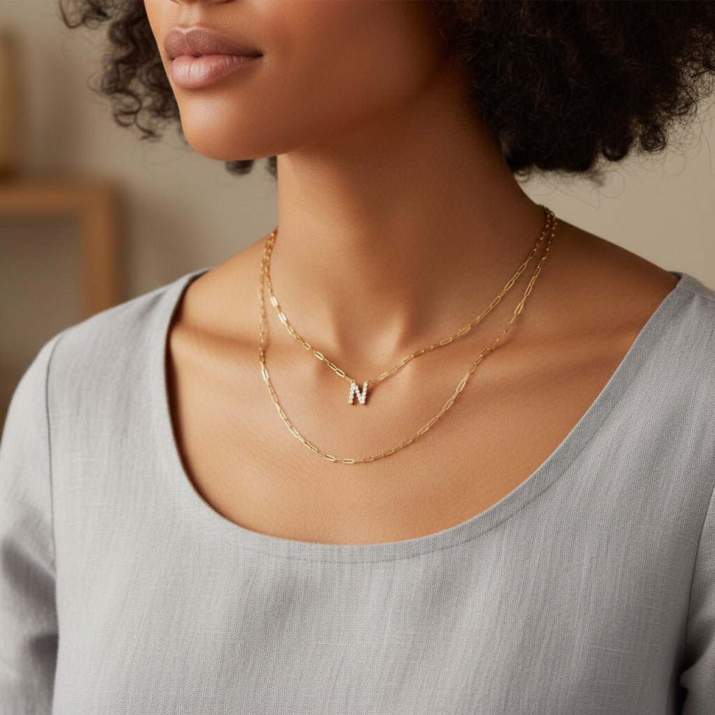 Grand Initial Paper Clip Necklace - Lotus Diamond