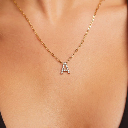 Grand Initial Paper Clip Necklace - Lotus Diamond
