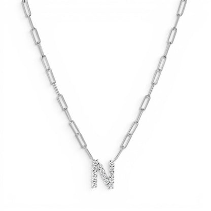 Grand Initial Paper Clip Necklace - Lotus Diamond