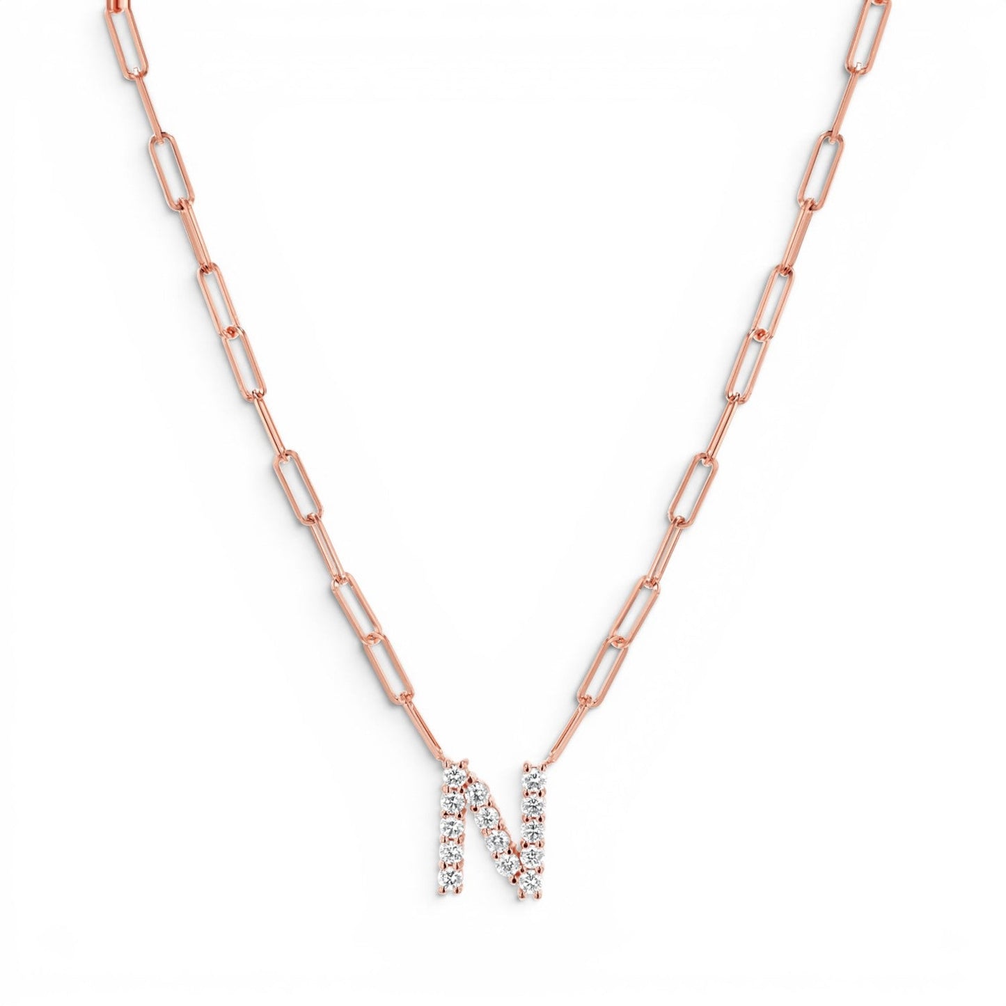 Grand Initial Paper Clip Necklace - Lotus Diamond