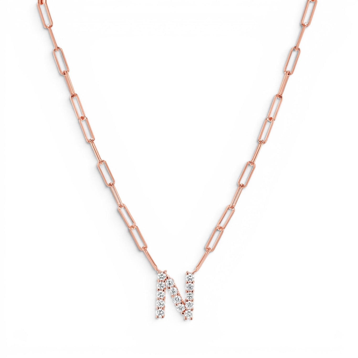 Grand Initial Paper Clip Necklace - Lotus Diamond