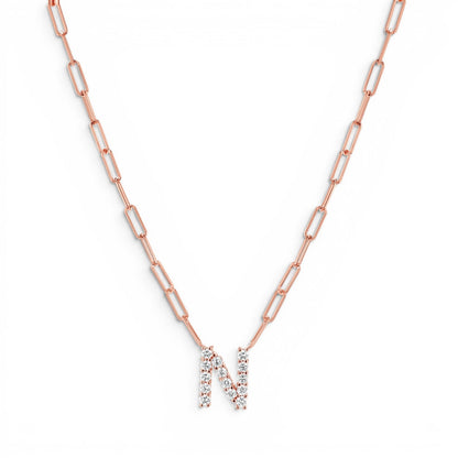 Grand Initial Paper Clip Necklace - Lotus Diamond