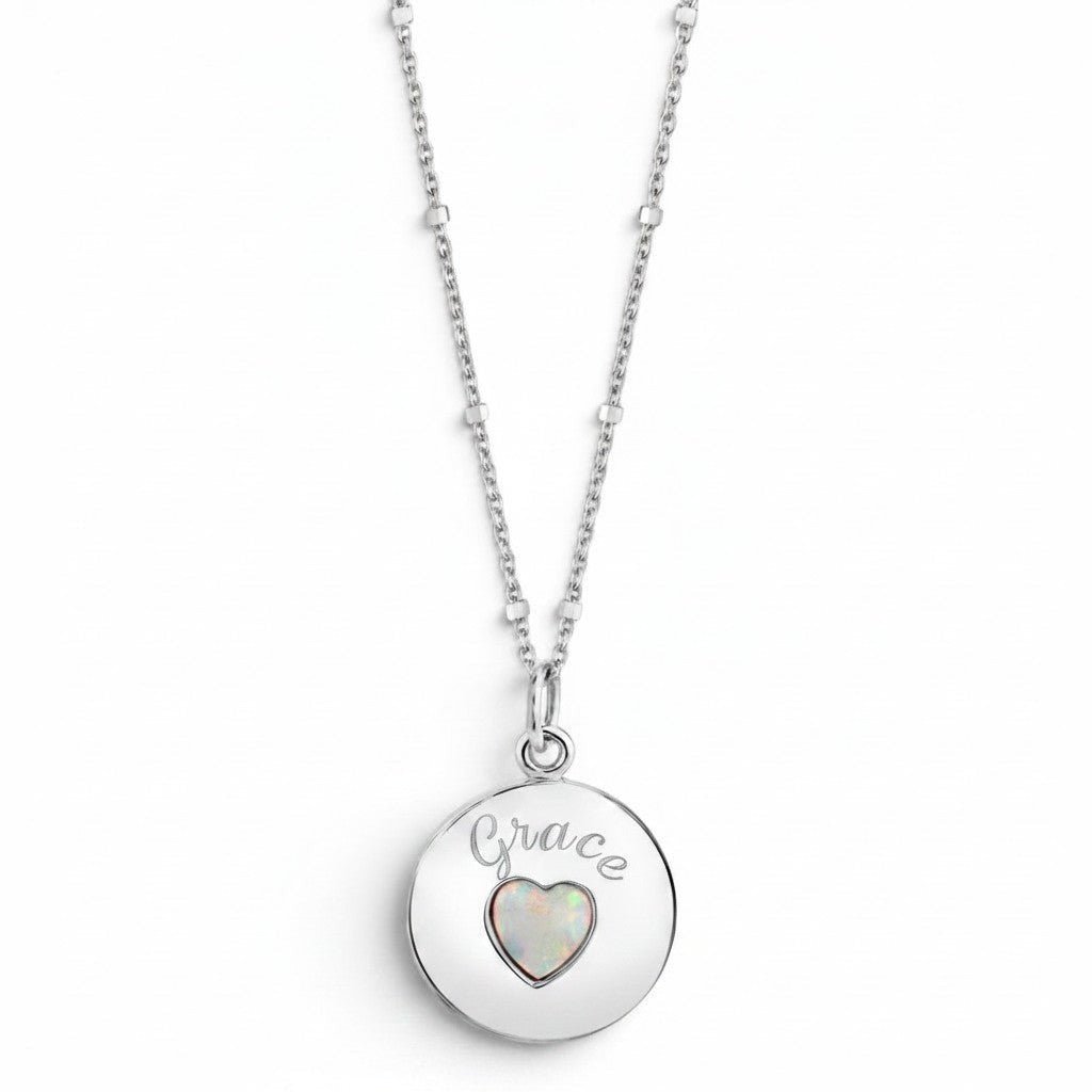 Grand Opal Heart Name Medallion - Lotus Diamond