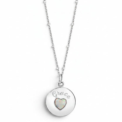 Grand Opal Heart Name Medallion - Lotus Diamond