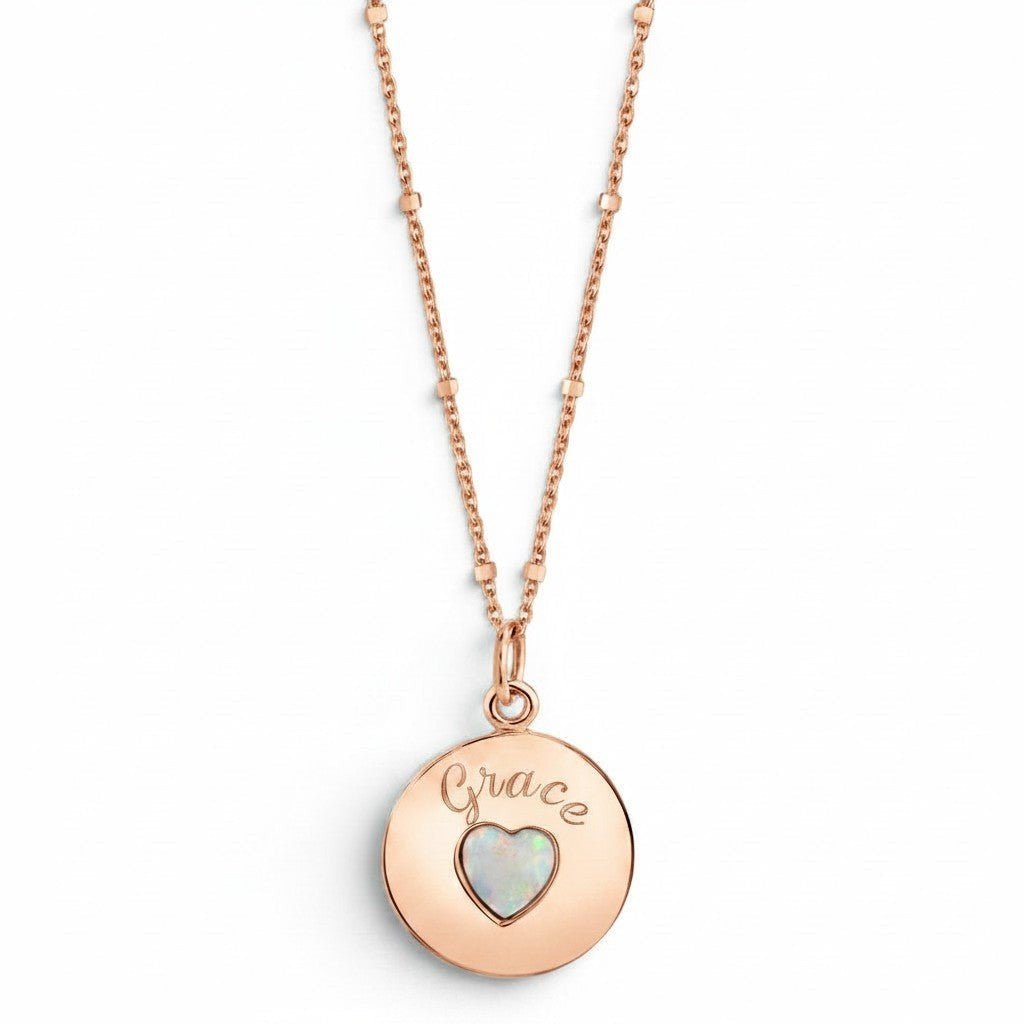 Grand Opal Heart Name Medallion - Lotus Diamond
