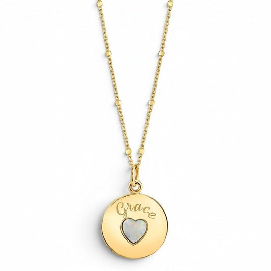 Grand Opal Heart Name Medallion - Lotus Diamond