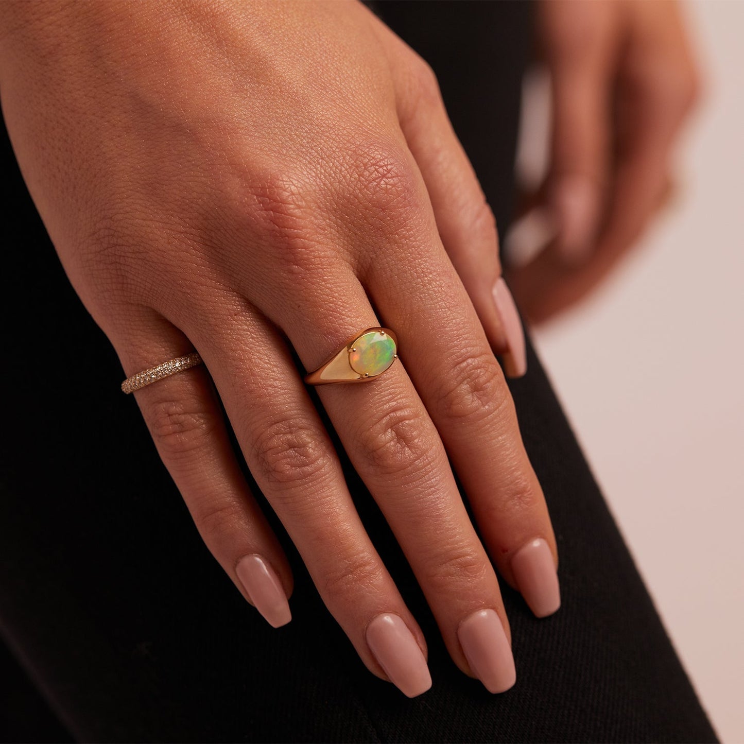 Grand Opal Signet Ring - Lotus Diamond