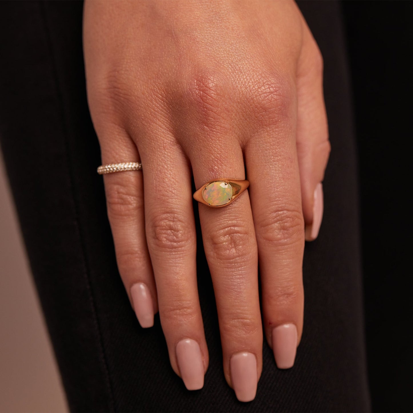 Grand Opal Signet Ring - Lotus Diamond