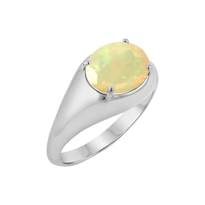 Grand Opal Signet Ring - Lotus Diamond