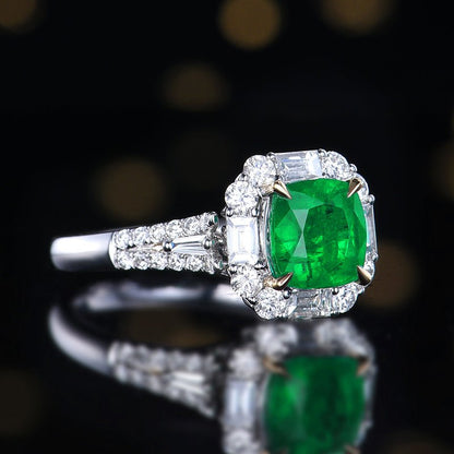 【GUILD Certified Wharton Green 】 Natural emerald ring - Lotus Diamond