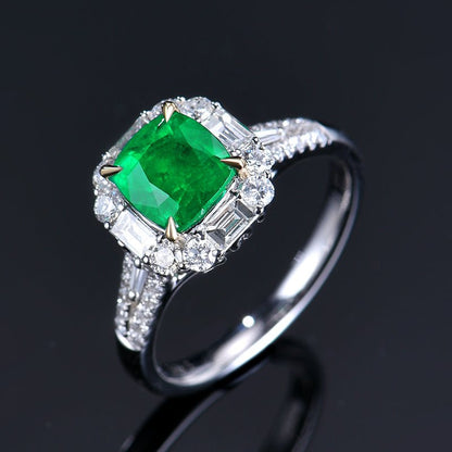 【GUILD Certified Wharton Green 】 Natural emerald ring - Lotus Diamond