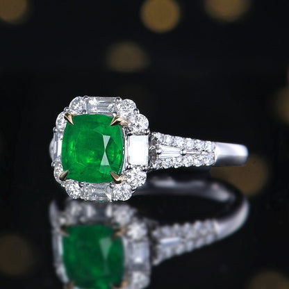 【GUILD Certified Wharton Green 】 Natural emerald ring - Lotus Diamond