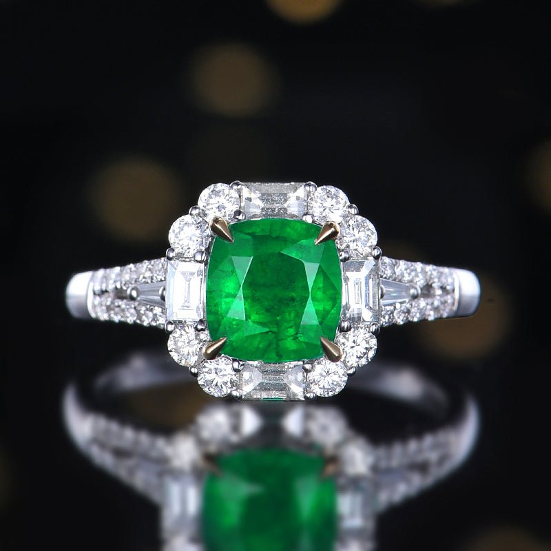 【GUILD Certified Wharton Green 】 Natural emerald ring - Lotus Diamond