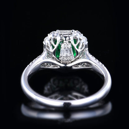 【GUILD Certified Wharton Green 】 Natural emerald ring - Lotus Diamond