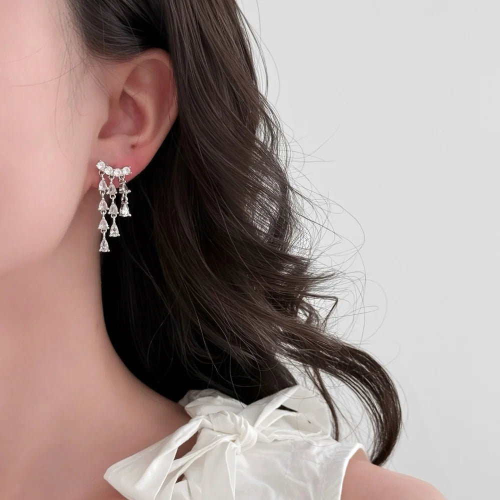 GXTRS Waterdrop Moissanite Drop Earrings For Women S925 Silver Sparkling Lab Diamond Long Tassel Ear Studs Wedding Fine Jewelry - Lotus Diamond