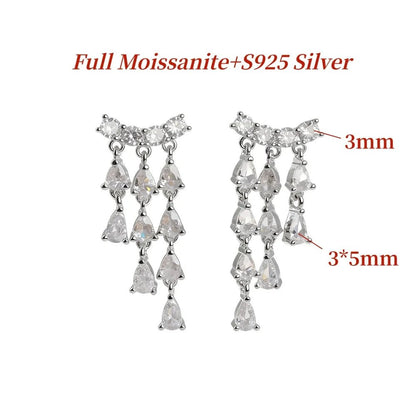 GXTRS Waterdrop Moissanite Drop Earrings For Women S925 Silver Sparkling Lab Diamond Long Tassel Ear Studs Wedding Fine Jewelry - Lotus Diamond