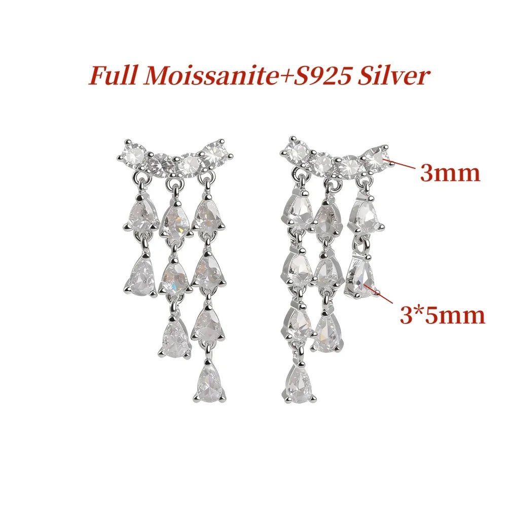 GXTRS Waterdrop Moissanite Drop Earrings For Women S925 Silver Sparkling Lab Diamond Long Tassel Ear Studs Wedding Fine Jewelry - Lotus Diamond